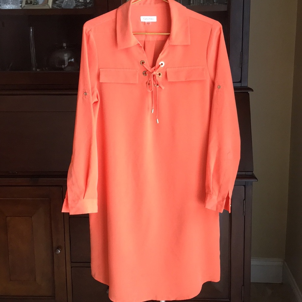 Calvin Klein Lace-Up Orange Shirt Blouse Size 12